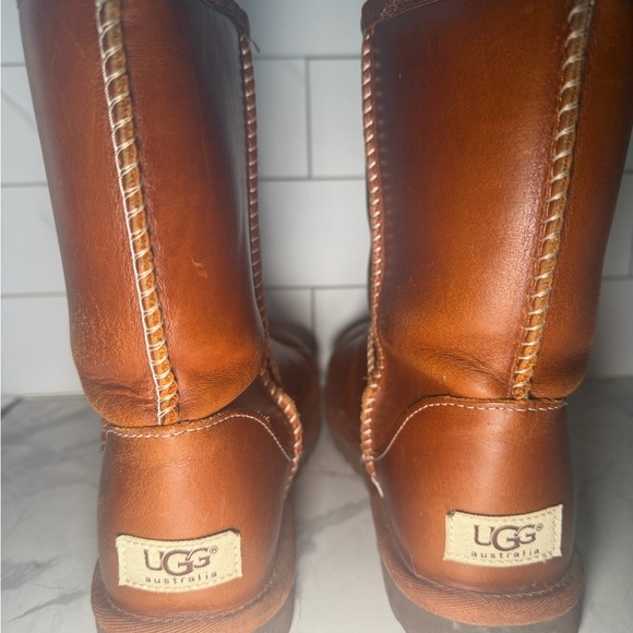UGG Shoes - UGG Chestnut Brown Leather Mid-Calf Boots with Whipstitch